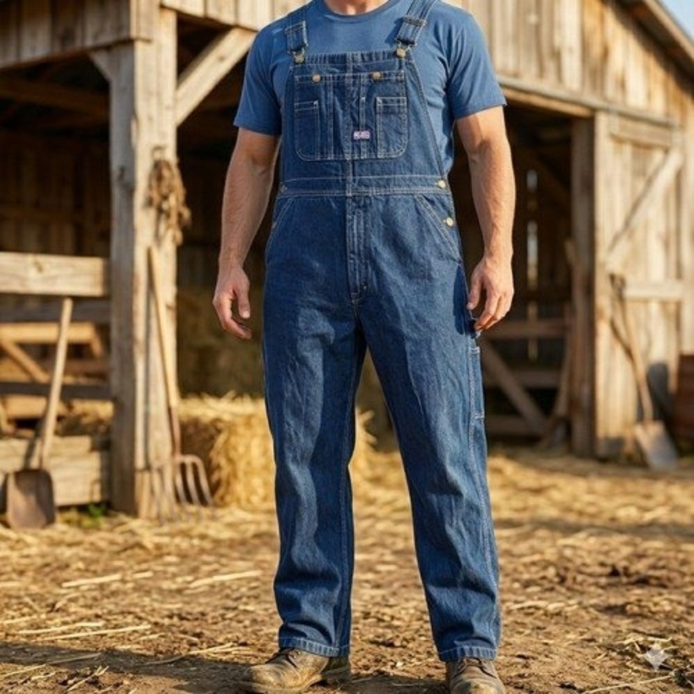 Big Smith Mens Denim Bib Overalls Indigo Blue Workwear 32x30 Cotton
